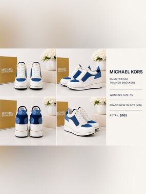 Michael Kors Emmy Wedge Trainer Sneakers French Blue Multi Women's Size 7.5 NIB
